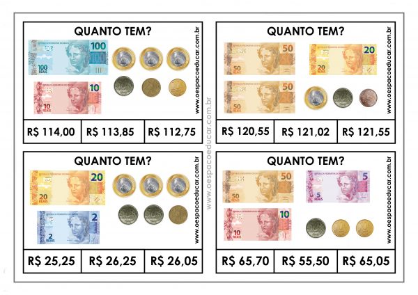 Ensino Fundamental: fichas “Quanto tem?” para trabalhar sistema monetário