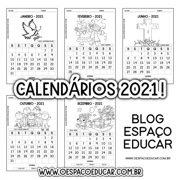 Calendários 2021 para imprimir!