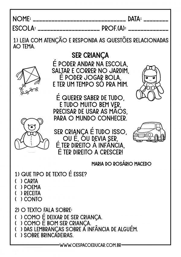 Dia da Infância: sequência com tema “Infância” para alunos em Alfabetização