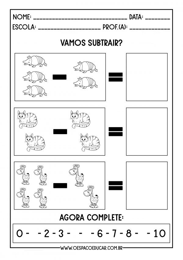 Educação Infantil: subtraindo com os animais