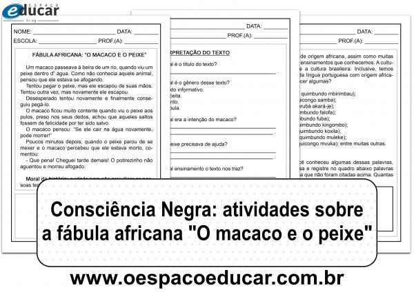Consciência Negra: atividades sobre a fábula africana “O macaco e o peixe”