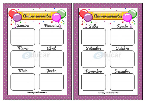 Professoras: arquivo “Aniversariantes” para imprimir!
