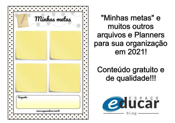 Professoras: arquivo “Minhas metas” e muito mais para sua organização em 2021!