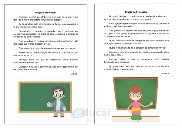 Orações do Professor e da Professora para imprimir!