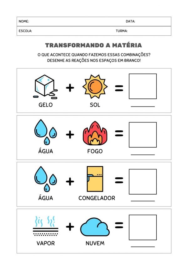 Atividades para trabalhar estado da matéria!