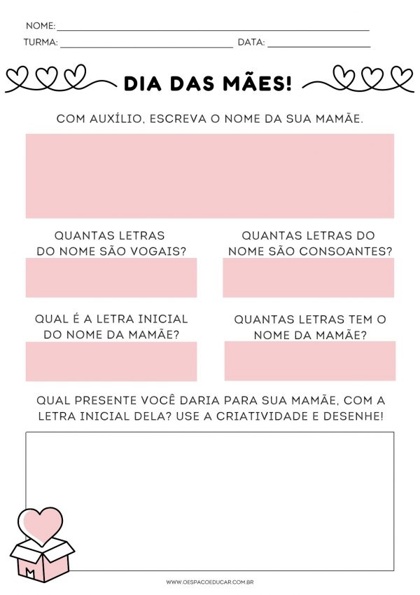 Dia das mães: atividade com o nome da mamãe!