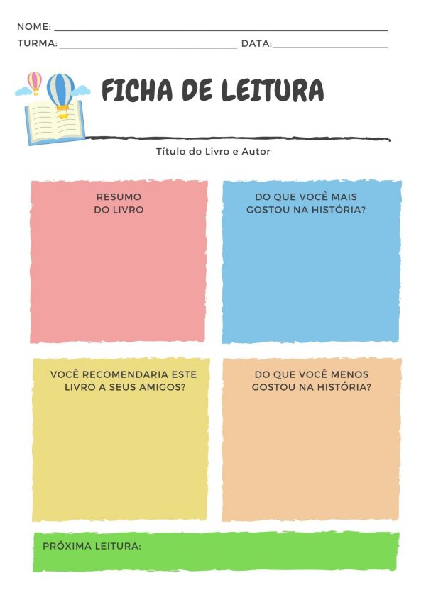 Modelo colorido de ficha de leitura!