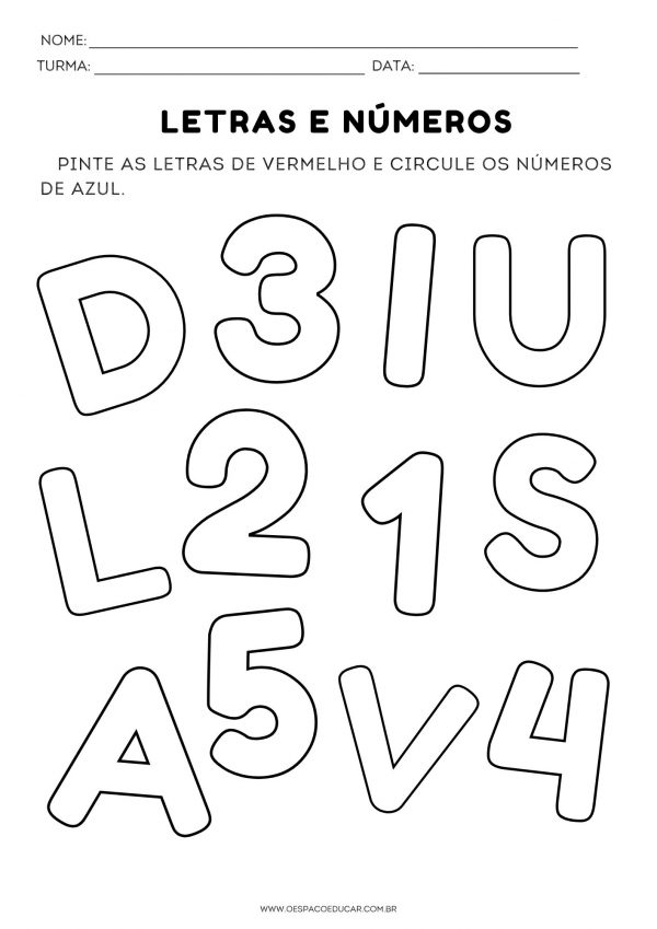 Atividade de diferenciação entre letras e números!