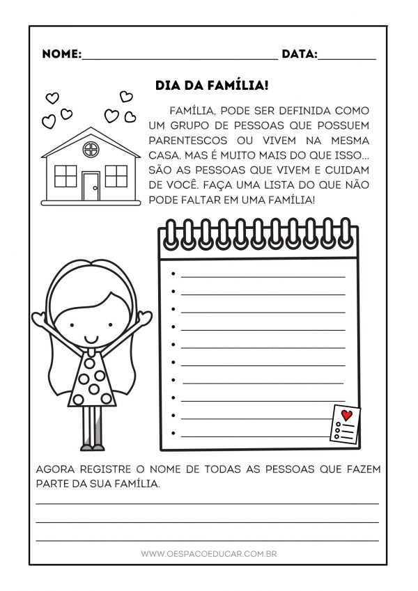 Alfabetização: história e atividade com listas para o dia da família!