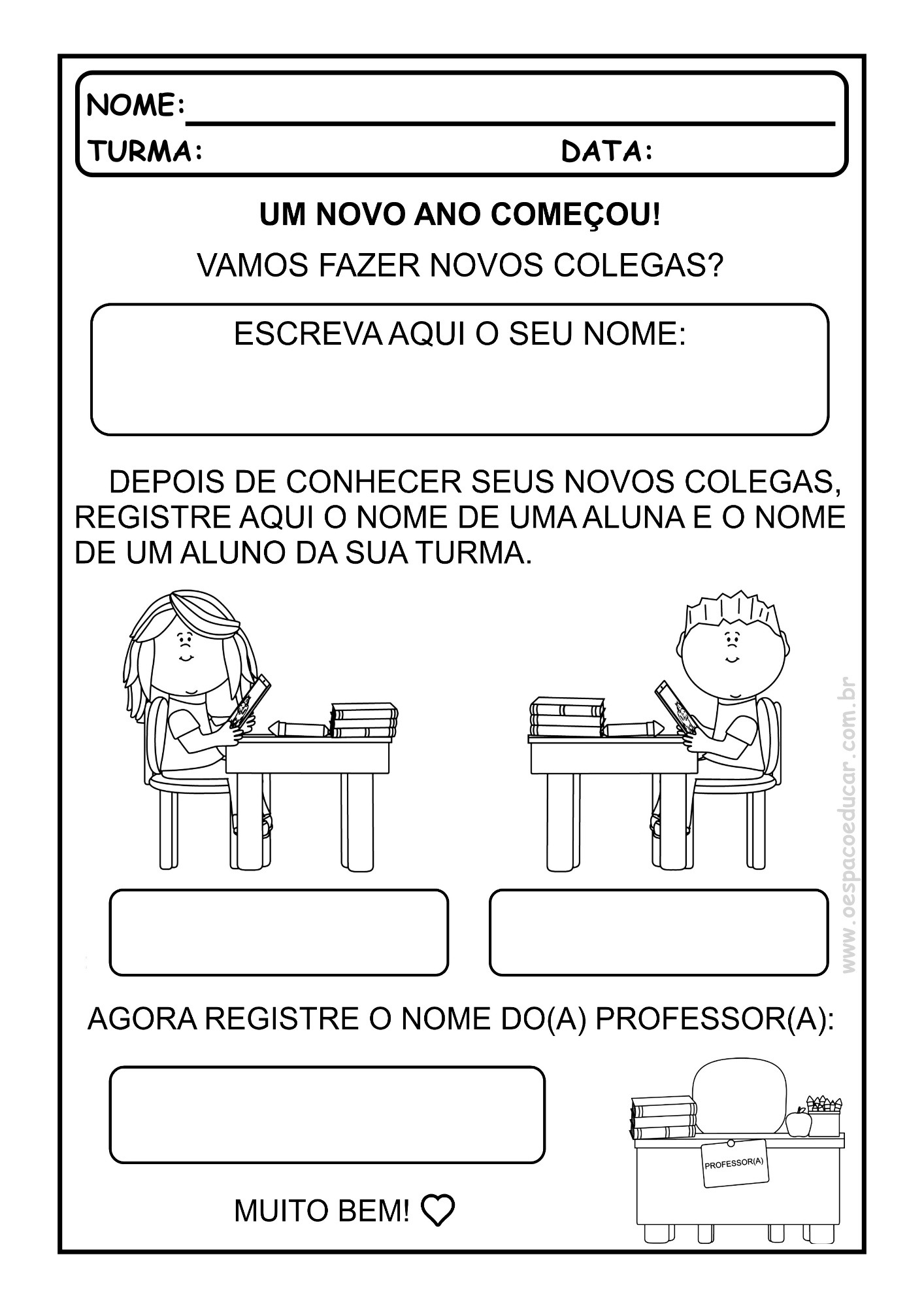 Primeiro dia de aula: atividades para os alunos