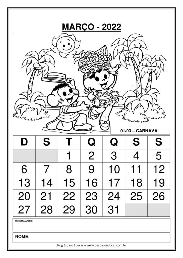 Calendários 2022: Março!