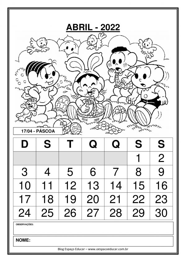 Calendários 2022: Abril!