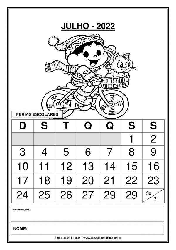 Calendários 2022: Julho!