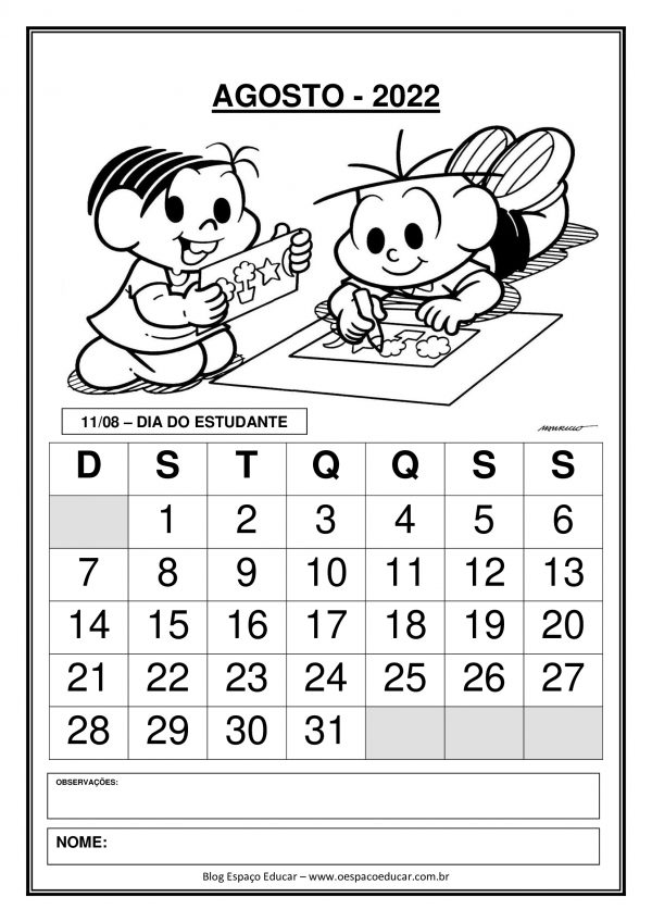 Calendários 2022: Agosto!