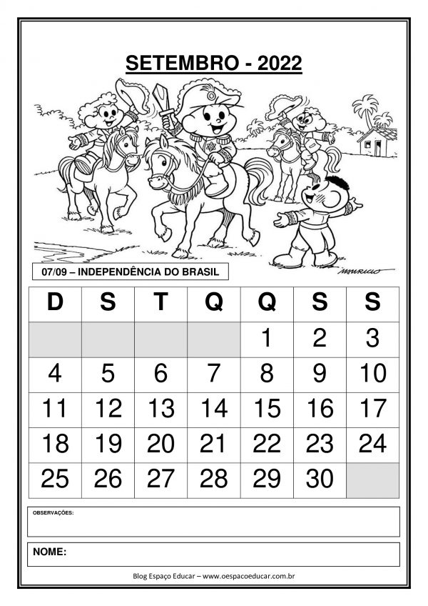 Calendários 2022: Setembro!