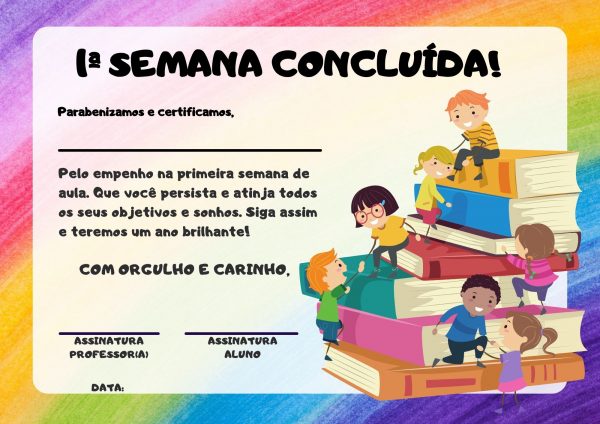 Certificado 1ª semana de aula concluída!