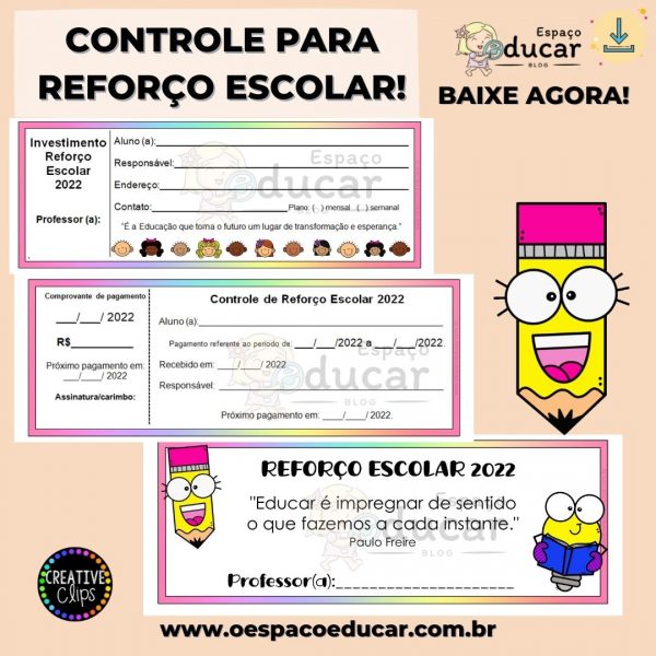 Reforço Escolar: Carnê para controle de pagamentos 2022!