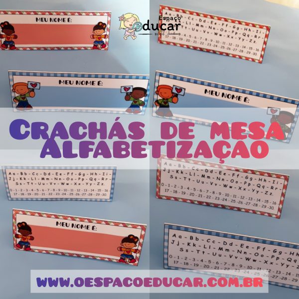 Alfabetização: crachás de mesa com nome, alfabeto e números até 30!