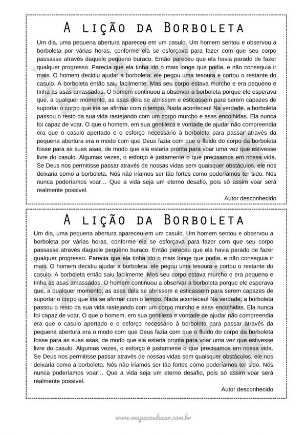 Reunião de Pais: texto “A lição da Borboleta”!
