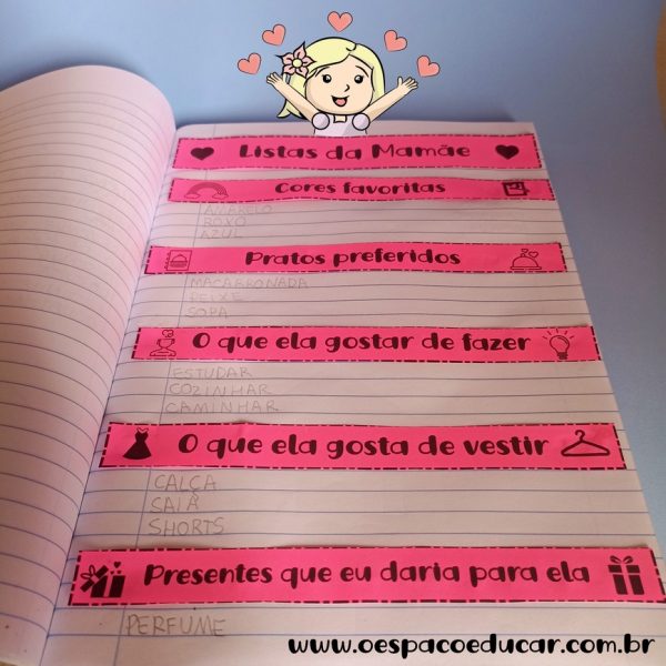 Alfabetização: atividade listas da Mamãe para o dia das Mães!
