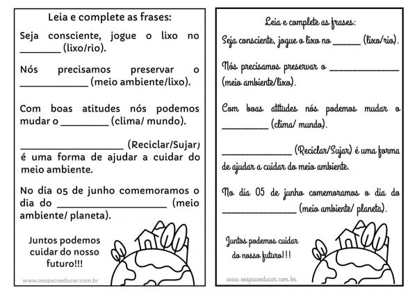 Dia do Meio Ambiente: complete as frases!
