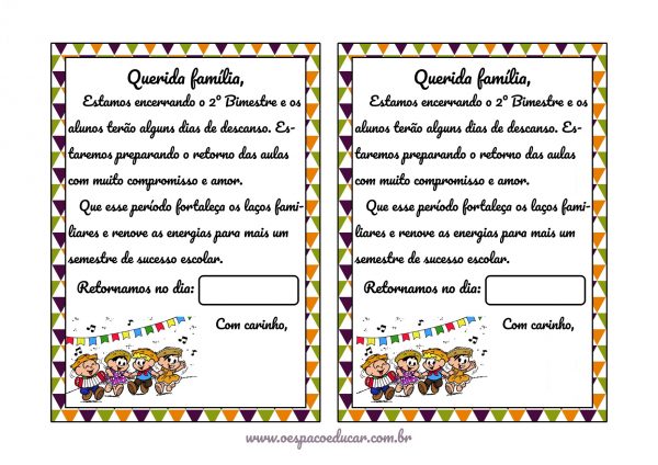 Bilhete de férias com tema junino!
