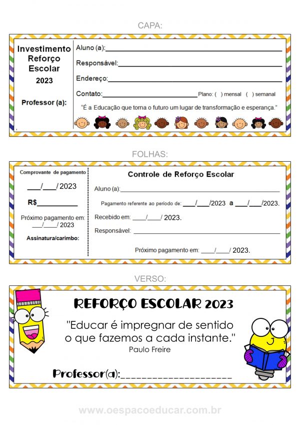 Reforço Escolar: Carnê para controle de pagamentos 2023!