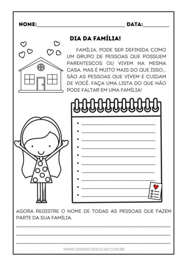 Alfabetização: história e atividade com listas para o dia da família!