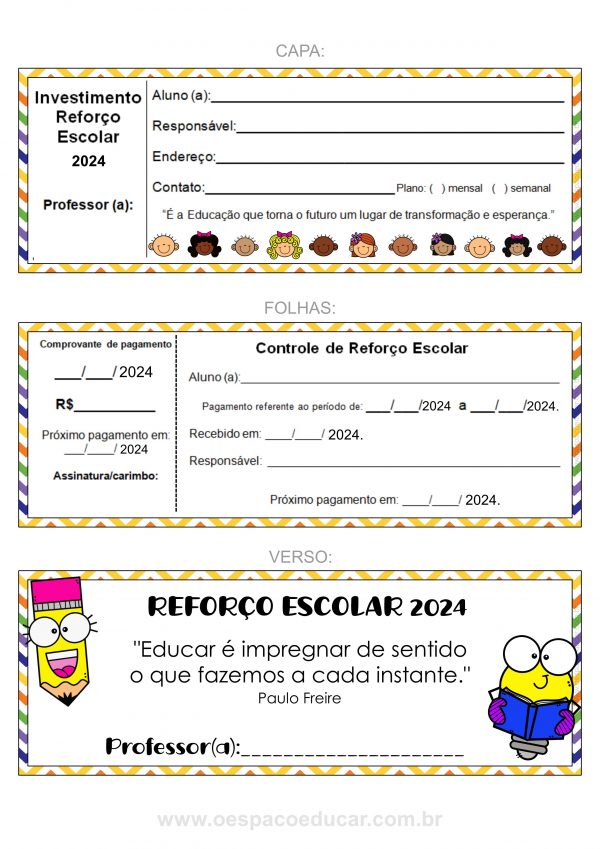 Reforço Escolar: Carnê para controle de pagamentos 2024!