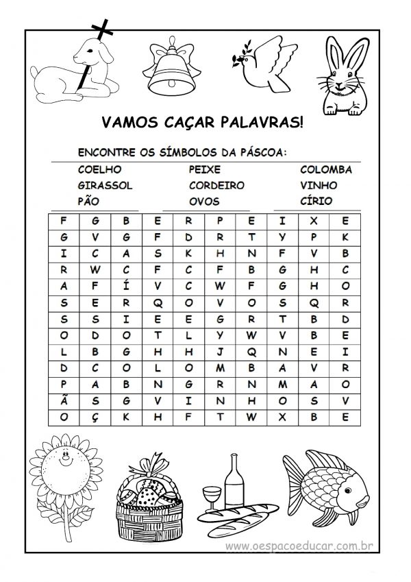 Páscoa: caça-palavras símbolos da Páscoa!
