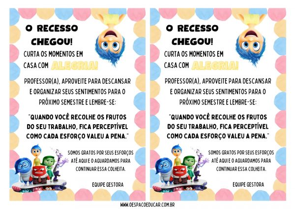 Cartão de recesso para Professores!