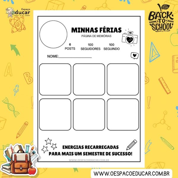 Página de memórias: atividade de volta às aulas!