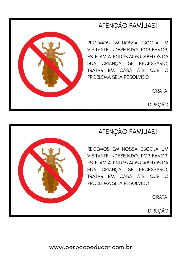 Bilhete sobre piolhos! - Blog Espaço Educar