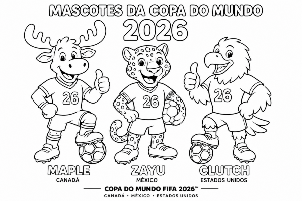 Copa do Mundo 2026: Mascotes para colorir!