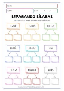 Alfabetização: Atividades de Separação de Sílabas!