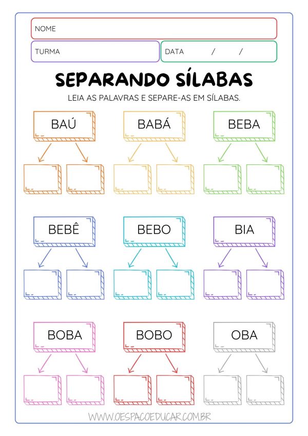 Alfabetização: Atividades de Separação de Sílabas!