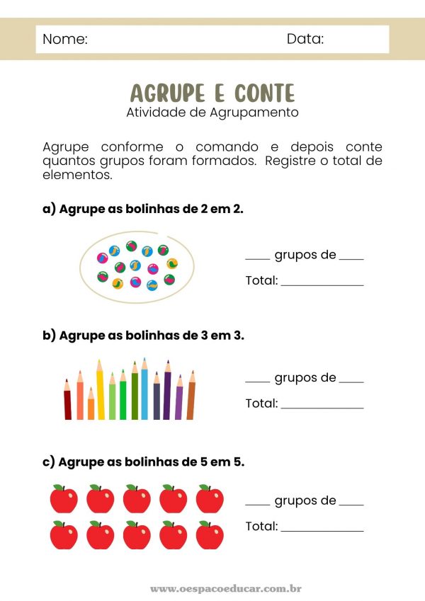 Atividade para imprimir: agrupe e conte!