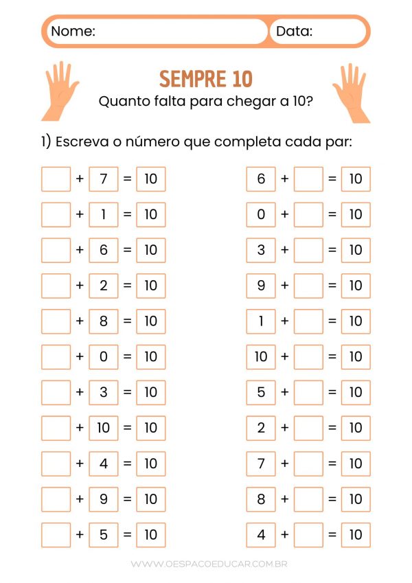 Atividade “Sempre 10”: aprendendo Matemática com diferentes somas