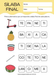 Consciência fonológica: sílaba final!