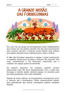 Interpretação de texto: A grande missão das formiguinhas!