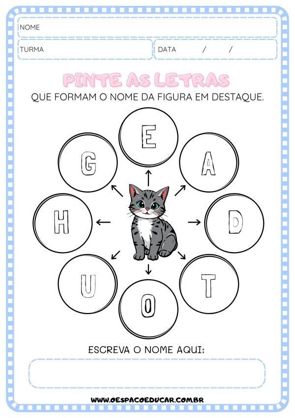 Alfabetização: atividades pinte as letras!