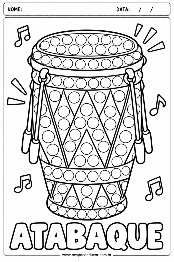 Atabaque Musical para Pintar e Colorir