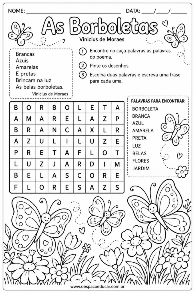 Atividade As Borboletas_ Caça-Palavras e Colorir