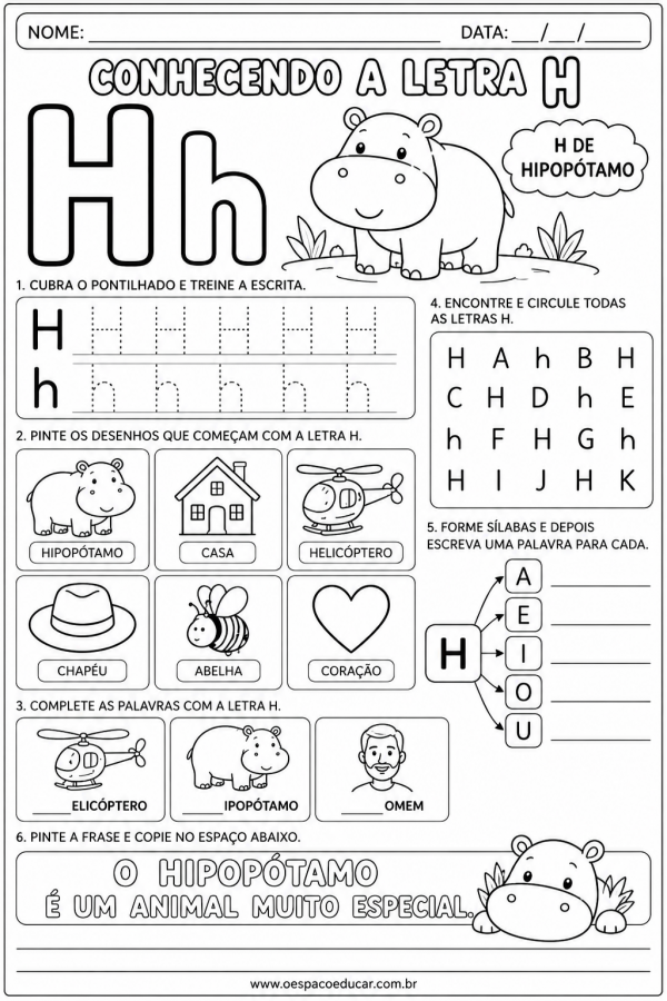 Alfabetização: Atividades da Letra H!