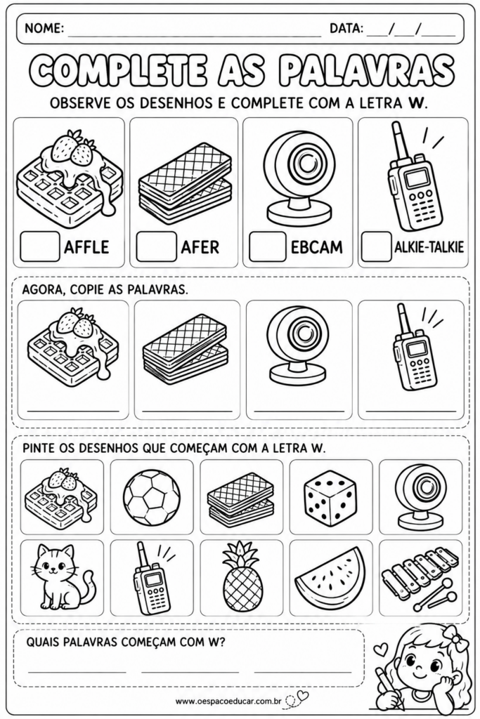 Atividade Infantil da Letra W