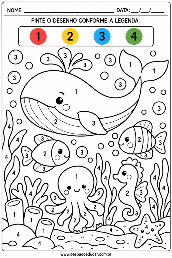 Atividade Submarina para Colorir com Números
