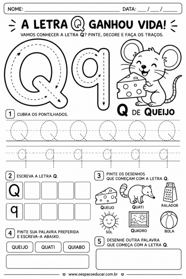 Alfabetização: Atividades da Letra Q!