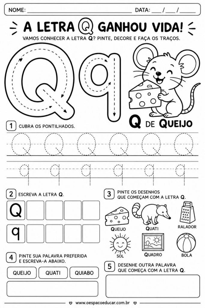 Atividade da Letra Q_ Queijo e Quati