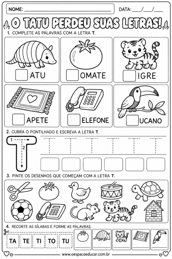 Alfabetização: Atividades da Letra T!