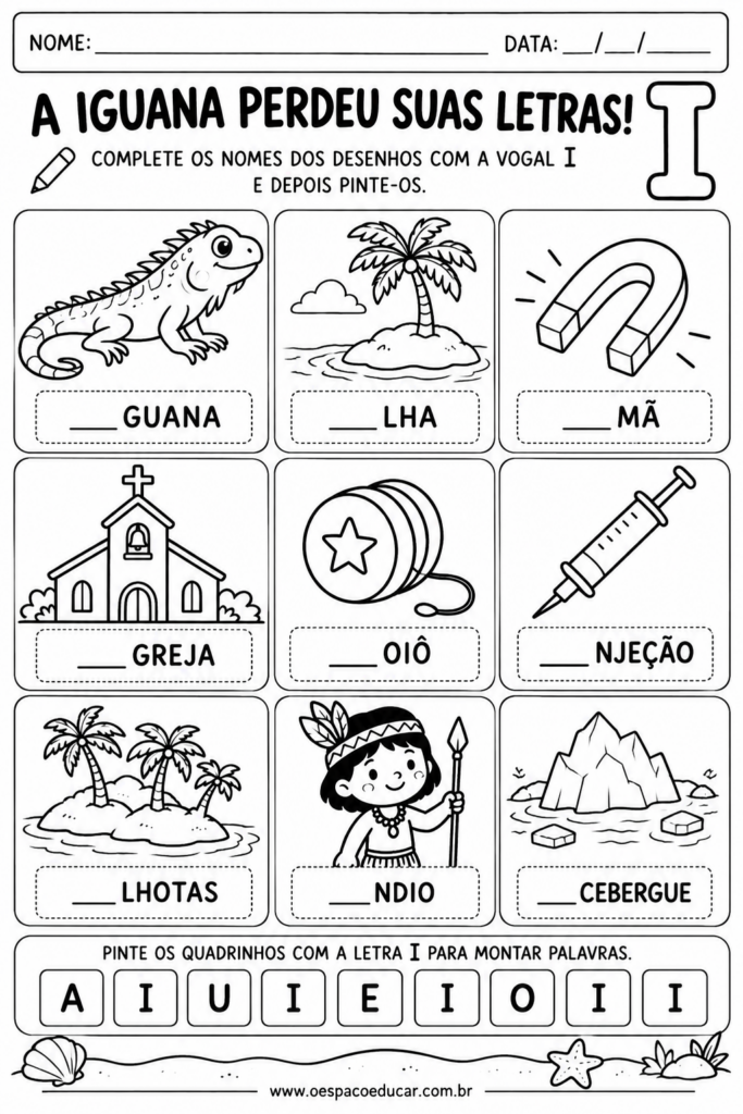 Atividade da Vogal I_ Iguana e Palavras